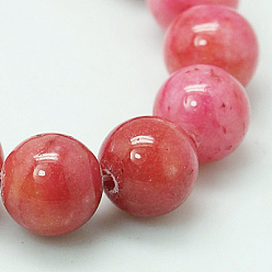 Deep Pink Jade Beads Strands, Natural White Jade, Dyed, Round, Deep Pink, 8mm, Hole: 1mm, about 51pcs/strand, 15.7 inch