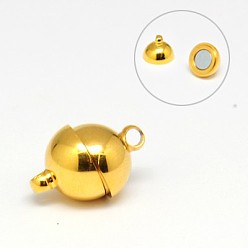 Golden 304 Stainless Steel Magnetic Clasps with Loops, Ion Plating (IP), Round, Golden, 19.5x12mm, Hole: 2.5mm