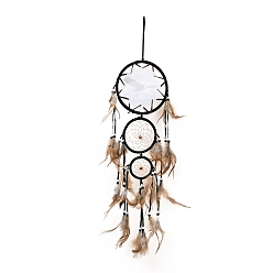 Eagle Indian Style ABS Woven Web/Net with Feather Pendant Decorations, with Wood and ABS Beads, Covered with Villus and Cotton Cord, Flat Round, Eagle Pattern, 730~743mm