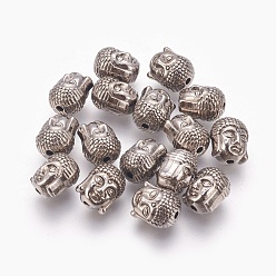 Gunmetal Tibetan Style Alloy Beads, Cadmium Free & Nickel Free & Lead Free, Buddha Head, Gunmetal, 11x9x8mm, Hole:1.5mm