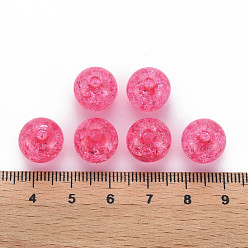 Pourpre Transparent perles acryliques craquelés, ronde, fuchsia, 12x11mm, Trou: 2mm, environ566 pcs / 500 g.