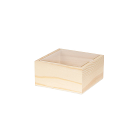 PapayaWhip Wooden Storage Boxes, with Clear Plastic Caps, Square, PapayaWhip, 12x12x6cm