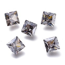 Crystal Satin Cubic Zirconia Pointed Back Cabochons, Faceted Square, Crystal Satin, 7x7x4mm