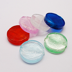 Mixed Color Handmade Silver Foil Lampwork Beads, Flat Round, Clear, 28x6mm, Hole: 2mm