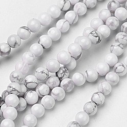 Howlite Natural Howlite Beads Strands, Round, 4mm, Hole: 1mm, about 92pc/strand, 15.2 inch