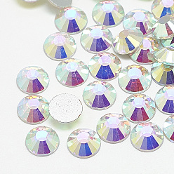 Crystal AB Flat Back Glass Rhinestone Cabochons, Back Plated, Half Round, Crystal AB, SS40, 8mm, about 144pcs/bag