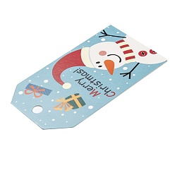 Snowman Rectangle Christmas Theme Kraft Paper Cord Display Cards, with 10m Bundle Hemp Rope, Snowman Pattern, 7x4x0.03cm, Hole: 5mm, 50pcs; Rope: 10m Long, 2mm In Diameter