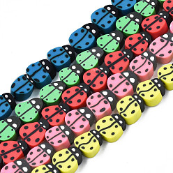 Mixed Color Handmade Polymer Clay Bead Strands, Ladybug, Mixed Color, 8~12x7.5~10x4~5mm, Hole: 1.5~2mm, about 38~40pcs/strand, 14.17 inch~15.35 inch(36~39cm)