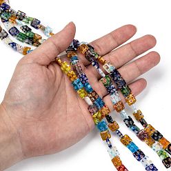 Mixed Color Square Handmade Millefiori Glass Beads Strands, Mixed Color, 10x10x4mm, Hole: 1mm, about 38pcs/strand, 14.9 inch