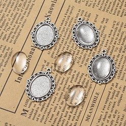 Antique Silver DIY Pendant Making, with Tibetan Style Alloy Pendant Cabochon Settings and Transparent Oval Glass Cabochon, Antique Silver, Cabochon Setting: 29.5x22mm, Glass: 18x13x4~5mm