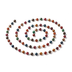 Colorful Handmade Imitaion Tiger Eye Acrylic Beaded Chain, with Iron Findings, Round, Unwelded, Colorful, Links: 14x7.5~8mm, Beads: 7.5~8mm, about 3.28 Feet(1m)/Strand