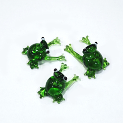 Green Home Decorations, Handmade Lampwork Display Decorations, Frog, Green, 18~22x16~20x11~13mm