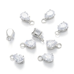 Platinum Brass Clear Cubic Zirconia Charms, Long-Lasting Plated, Teardrop, Platinum, 9.5x5x4.5mm, Hole: 2mm