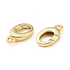 Real 18K Gold Plated Brass Spring Gate Rings, Oval, Cadmium Free & Lead Free, Real 18K Gold Plated, 19.5x11x3.5mm, Hole: 3mm