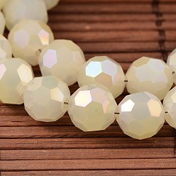 Light Goldenrod Yellow Faceted Round Electroplate Rainbow Plated Glass Beads Strands, Light Goldenrod Yellow, 8mm, Hole: 1mm, about 72pcs/strand, 22 inch