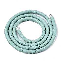 Medium Aquamarine Handmade Polymer Clay Beads, Disc/Flat Round, Heishi Beads, Medium Aquamarine, 3x1mm, Hole: 1mm, about 380~400pcs/strand, 17.7 inch