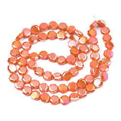 Orange Foncé Galvanoplastie opaques couleur unie perles de verre brins, de couleur plaquée ab , demi-plaqué, facette, octogone, orange foncé, 7~8x7~8x4mm, Trou: 1.2mm, Environ 72 pcs/chapelet, 20.47 pouce (52 cm)
