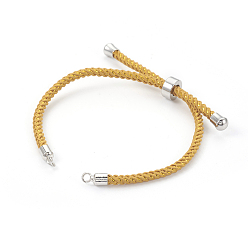 Verge D'or Fabrication de bracelet coulissant en cordon de nylon réglable, avec les accessoires en laiton, plaqué longue durée, Platine plaqué, verge d'or, 8-5/8 pouce (22 cm), 2~3.5mm, Trou: 1.5mm