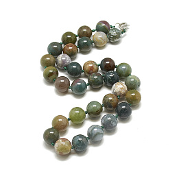 Indian Agate Natural Indian Agate Beaded Necklaces, with Alloy Lobster Clasps, Round, 18.8 inch~19.2  inch(48~49cm), round: 10mm