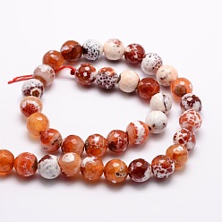 Coral Dyed Natural Agate Faceted Round Beads Strands, Coral, 8mm, Hole: 1mm, about 48pcs/strand, 15.3 inch