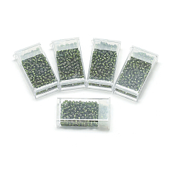 Olive Drab MGB Matsuno Glass Beads, Japanese Seed Beads, 6/0 Silver Lined Glass Round Hole Rocailles Seed Beads, Olive Drab, 3.5~4x3mm, Hole: 1.2~1.5mm, about 140pcs/box, net weight: about 10g/box