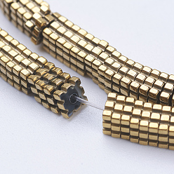 Golden Plated Electroplate Non-magnetic Synthetic Hematite Beads Strands, Square, Golden Plated, 4x4x1mm, Hole: 1mm, about 395pcs/strand, 15.5 inch(39.5cm)