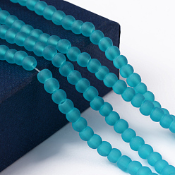 Turquoise Foncé Perles en verre transparentes , givré, ronde, turquoise foncé, 4mm, Trou: 1.1~1.6mm, Environ 200 pcs/chapelet, 31.4 pouce