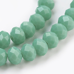Medium Aquamarine Glass Beads Strands, Imitation Jade Glass, Faceted, Rondelle, Medium Aquamarine, 6x4~5mm, Hole: 0.8~1mm, about 88~92pcs/strand, 15.5 inch~16 inch(39~45cm)