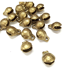 Raw(Unplated) Brass Bell Pendants, Round with Tiger Face, Raw(Unplated), Nickel Free, 18x14x10mm, Hole: 1mm