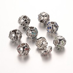 Mixed Color Flower Antique Silver Plated Alloy Rhinestone European Clip Clasps, Mixed Color, 10.5x9.5mm, Hole: 3mm