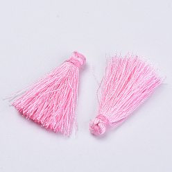 Бледно-Розовый Полиэфирные украшения кисточкой подвесные, розовый жемчуг, 30~35 мм