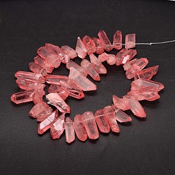 Indian Red Natural Quartz Crystal Beads Strands, Nuggets, Tusk Shape, Dyed, Indian Red, 6~9x18~26mm, Hole: 1mm about 46pcs/strand, 16 inch