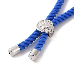 Blue Cotton Cord Bracelet Making, with Brass Findings, Flat Round with Tree of Life, Blue, 8-5/8 inch(22cm), Hole: 2mm