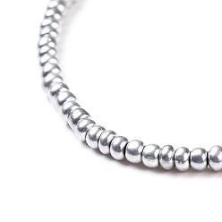 Серебро Плетеные браслеты из нейлоновой нити, со стеклянными бусинами и 304 бусинами из нержавеющей стали, серебряные, 1-5/8 дюйм ~ 2-3/4 дюйм (3.9~7 см)