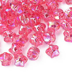 Ярко-Розовый 1 прозрачные акриловые пуговицы с отверстиями, с покрытием AB цвета, звезда, ярко-розовый, 13.5x14x11.5 мм, отверстие : 2.5 мм, Около 460 шт / 500 г