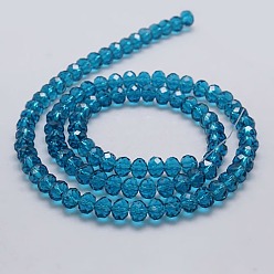 Steel Blue Transparent Glass Bead Strands, Faceted, Rondelle, Steel Blue, 3x2mm, Hole: 0.5mm, about 140pcs/strand, 13 inch
