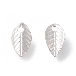 Stainless Steel Color 316 Surgical Stainless Steel Charms, Leaf, Stainless Steel Color, 7x3.5x1mm, Hole: 1mm