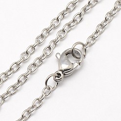Stainless Steel Color Trendy Unisex 304 Stainless Steel Cable Chain Necklaces, with Lobster Clasps, Stainless Steel Color, 17.7 inch(44.9cm), 2.5x2x0.5mm