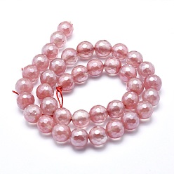 Cherry Quartz Glass Electroplated Cherry Quartz Glass Beads Strands, Round, Faceted, 8mm, Hole: 1mm, about 48~49pcs/strand, 15.1~15.5 inch(38.5~39.5cm)