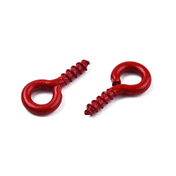 Dark Red Spray Painted Iron Screw Eye Pin Peg Bails, For Half Drilled Beads, Cadmium Free & Nickel Free & Lead Free, Dark Red, 10x5x1mm, Hole: 2.5mm, Pin: 1.5mm
