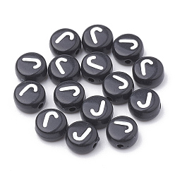 Letter J Opaque Acrylic Beads, Horizontal Hole, Alphabet Style, Flat Round, Letter.J, 7x4mm, Hole: 1.5mm, about 3700pcs/500g