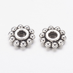 Antique Silver Gear Tibetan Style Alloy Spacer Beads, Lead Free & Cadmium Free, Flower, Antique Silver, 6.5mm, Hole: 2mm