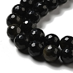 Golden Sheen Obsidian Natural Golden Sheen Obsidian Beads Strands, Round, Faceted, 10mm, Hole: 1.2~1.4mm, about 37~38pcs/strand, 14.25''~14.76''(36.2~37.5cm)