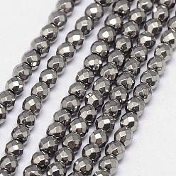 Mixed Color Electroplate Non-magnetic Synthetic Hematite Beads Strands, Faceted, Round, Grade A, Mixed Color, 4mm, Hole: 1mm, about 100pcs/strand, 16 inch