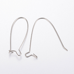 Stainless Steel Color 304 Stainless Steel Hoop Earrings Findings Kidney Ear Wires, Stainless Steel Color, 34x13x0.8mm