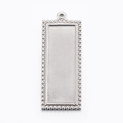Stainless Steel Color 304 Stainless Steel Pendant Cabochon Settings, Rectangle, Stainless Steel Color, Tray: 10x30mm, 38.5x15x2mm, Hole: 2mm