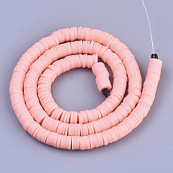Pink Flat Round Handmade Polymer Clay Bead Spacers, Pink, 3x1mm, Hole: 1mm, about 380~400pcs/strand, 17.7 inch