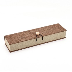 Camel Rectangle Wooden Necklace Boxes, with Burlap and Velvet, Camel, 24.2x6.5x4.6cm