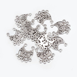 Античное Серебро Тибетский стиль компоненты сплава люстра ссылки, без кадмия, без никеля и без свинца, луна, античное серебро, 23x20x2.5 мм, отверстие : 1.5 мм