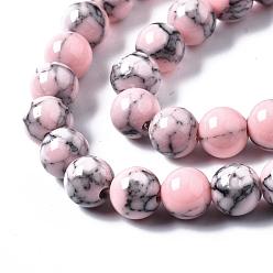 Pink Dyed Synthetic Turquoise Gemstone Bead Strands, Round, Pink, 6mm, Hole: 1mm, about 66pcs/strand, 15.7 inch